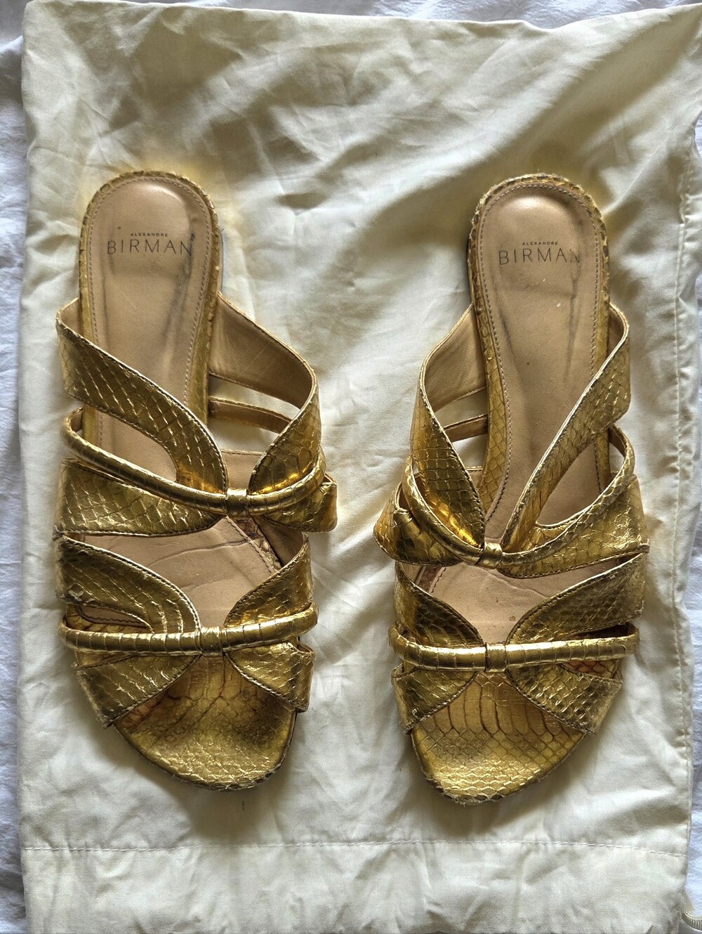 Alexandre Birman Metallic Gold Textured Leather Slide Mules 38